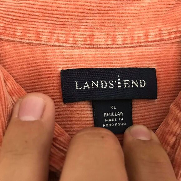 Lands end pink salmon colored color corduroy material fabric Button down up Coll - Picture 3 of 3